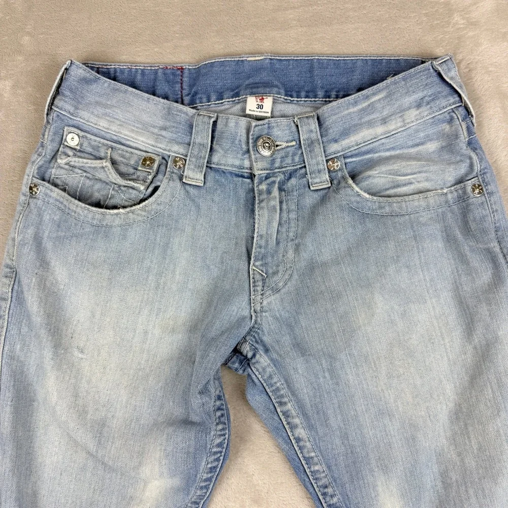 True Religion Straight Leg Jeans Men 30 (32x32.5) Blue Thrashed Grunge Steet Y2K